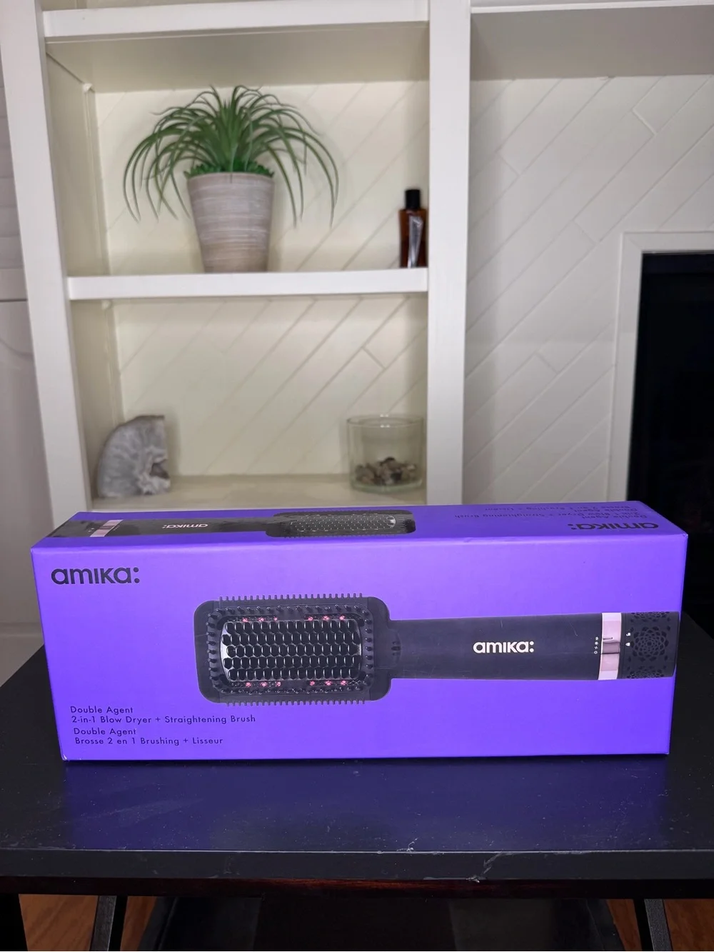 amika 2-in-1 Blow Dryer & Straightening Brush - Purple and Black - Picture 1 of 4